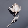thumbnail image 3 of Broche elegante con diseño de rosa y ópalo, broche de aleación de moda para decoración, regalo para mujer (dorado), 3 of 8