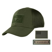 Condor Flex Mesh Cap (OD Green)   PVC Flag & Warrior Patch, Highly Breathable Fitted Tactical Operator Hat (L/XL)