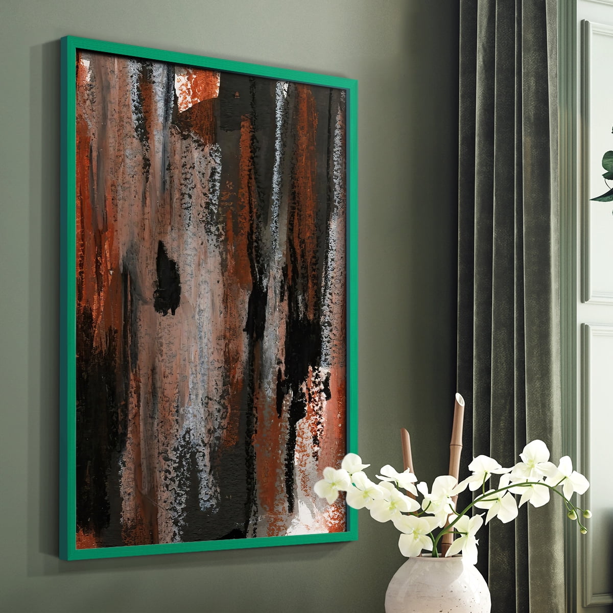 Loft Pastel VII Framed Print in Green Solid Wood Framed Print No Nail Hanging