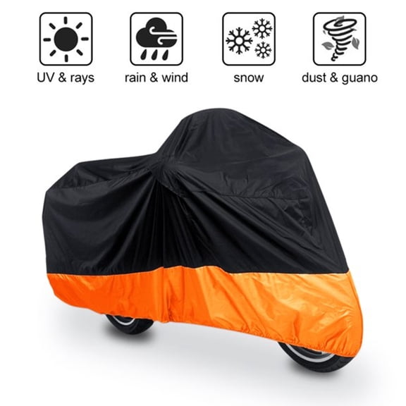 EIMELI Motorcycle Cover, XXXL Waterproof Motorbike Cover Outdoor Indoor Scooter Shelter Protection for Harley Davidson, Honda, Suzuki, Kawasaki, Yamaha (Black & Orange)