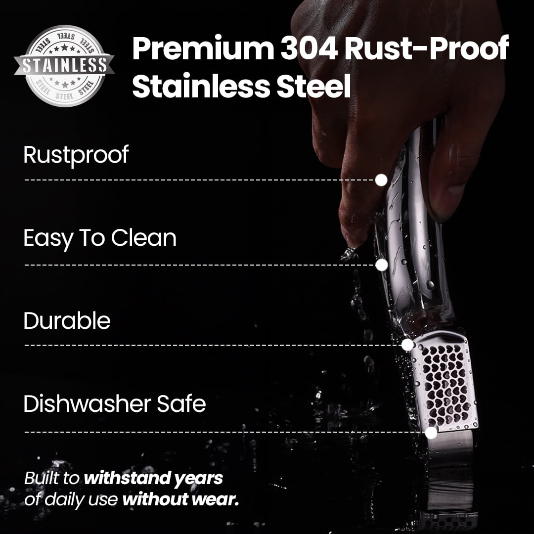 Gourmet Easy -No Peeling Required Stainless Steel Garlic Press with Detachable Handle for Coarse Mincing - Premium Garlic Mincer Tool, Rust-Proof, Easy to Clean, Dishwasher Safe Garlic Crusher