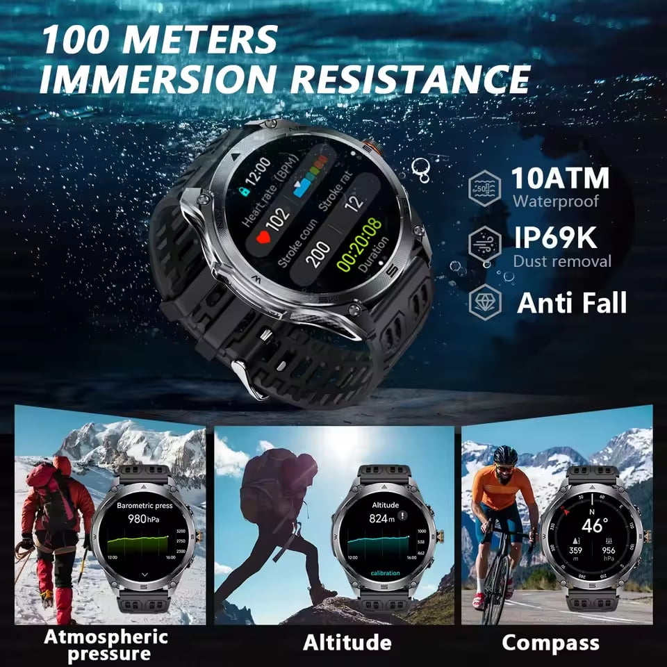 New Military T-Rex 3 Ultra GPS Smart Watch 1000mAh Battery 10ATM Waterproof Compass Flashlight Sports Smartwatch Men