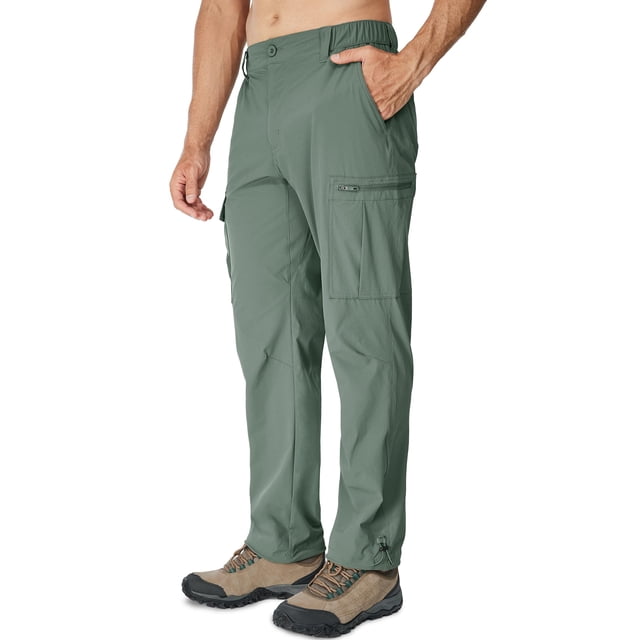 Pantalones impermeables de senderismo MOURCE para hombre con 8 bolsillos - Verde