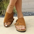 thumbnail image 6 of Domuza Women Double Buckle Slide Sandals, Adjustable Strap Cork Footbed Slip On Shoes, Comfortable Casual Summer Footwear Brown 7（EU-38）, 6 of 6
