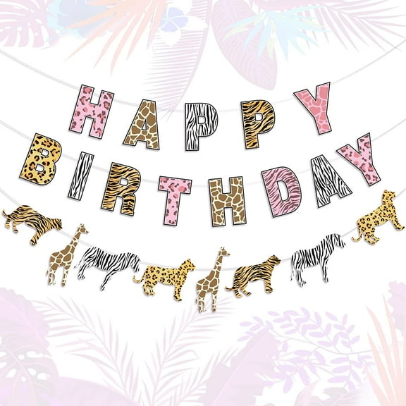 Safari Birthday Decorations Jungle Theme Party Supplies for Girl - Pink Cheetah Happy Birthday Banner, Animal Print Garland, Jungle Safari Animal Leopard Party Sign