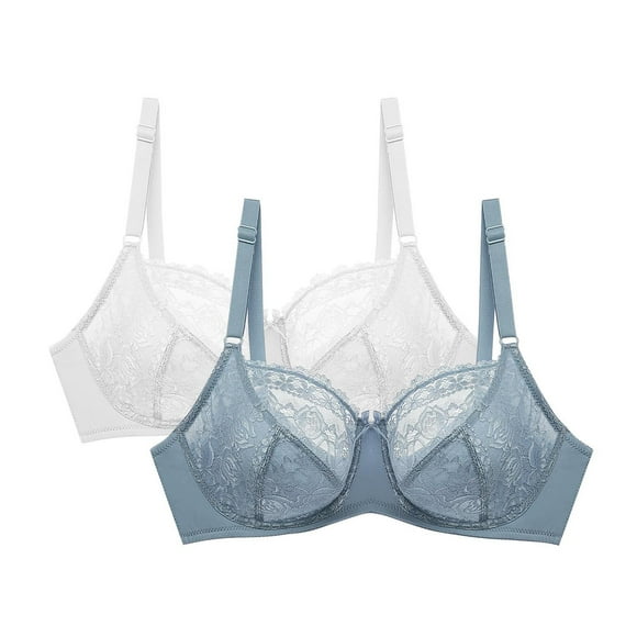 LLYwey Bras for Plus Size Women Clearance 2PC Women's Solid Color Lace Underwire Oversized Push up Underwear Daily Bra Big Girls Size Nylon Cami Bra Style LW-10 Light Blue 110D