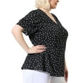 thumbnail image 4 of Unique Bargains Women's Plus Size Polka Dots V Neck Short Sleeve Wrap Peplum Top 1X Black, 4 of 7