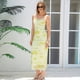 thumbnail image 5 of Vestido Midi Ajustado con Fruncido Floral para Mujer, de y de , Ideal para Invitadas de Boda, Cócteles y Salidas de Verano 2025. Amarillo M, 5 of 10