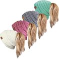thumbnail image 1 of SURJDE Ponytail Messy Bun BeanieTail Women's Beanie Solid Ribbed Hat Cap, 1 of 6