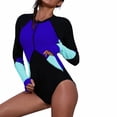 thumbnail image 2 of Gibobby Trajes de Baño Mujer Traje de baño de manga larga para mujer Traje de surf con cremallera de secado rápido con contraste de color de manga larga (Azul,G), 2 of 3