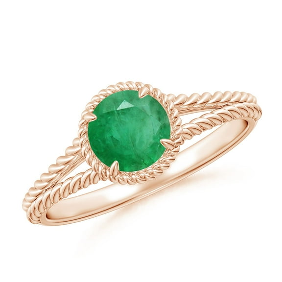 ANGARA Natural Emerald Twist Rope Split Shank Ring in 14K Rose Gold for Women (Size-6mm) | May Birthstone, Birthday, Anniversary, Jewelry Gift for Women | Natural Emerald Ring