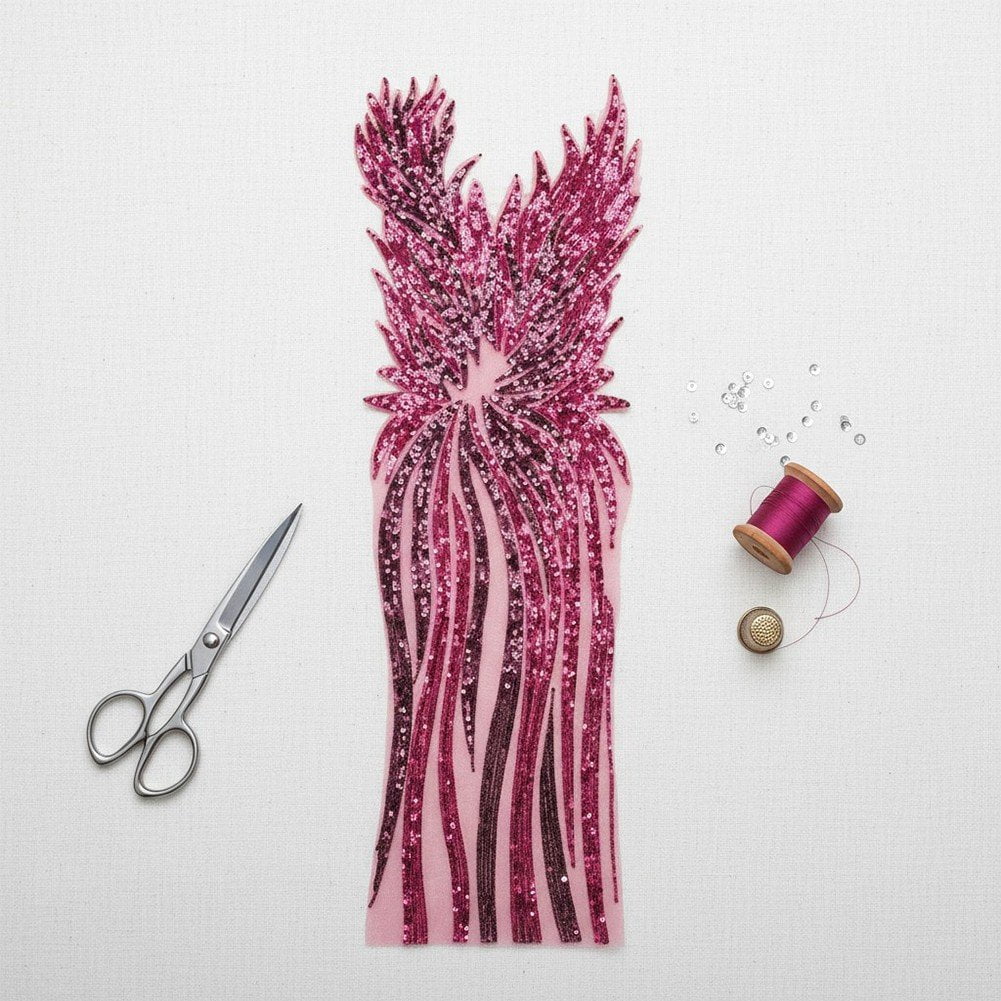 Hzzsbu Sequin Embroidery Appliques Fabric Apparel Decoration Evening Dress Striped Angle Embroidered Sequin Long Material