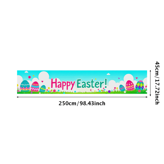 Colorful Easter Themed Backdrop Banner with Decorative Eggs Flowers, Happy Easter Background, Party Decorations, Photography Props, Easter Party Supplies