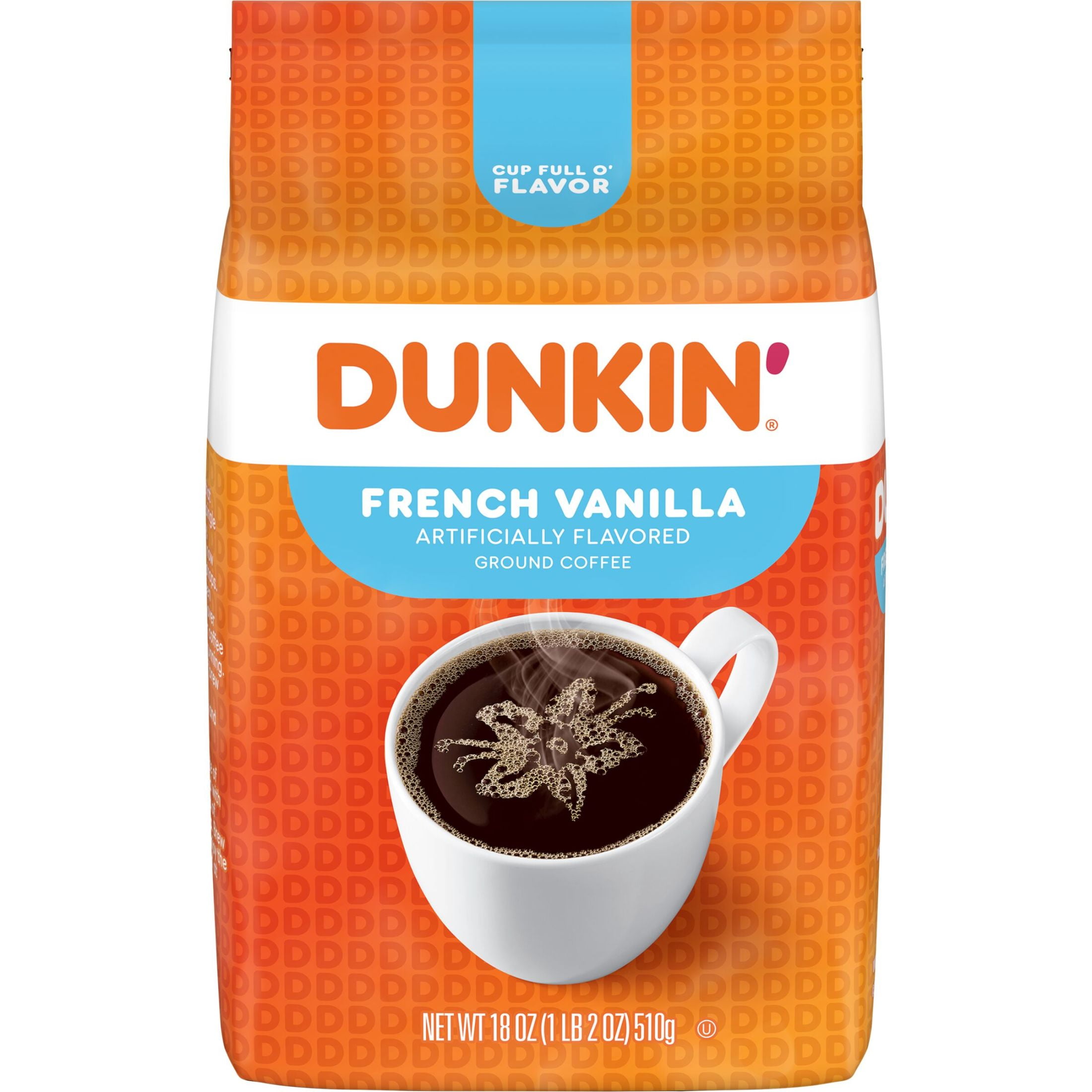 (6 pack) Dunkin’ French Vanilla Artificially Flavored Ground Coffee, 18 oz Bag