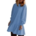 thumbnail image 3 of SHINE UP Dress for Women Fall Long Sleeve Crewneck Sweatshirt Dresses Casual Ruffled Patchwork Knit Pullover, 3 of 9