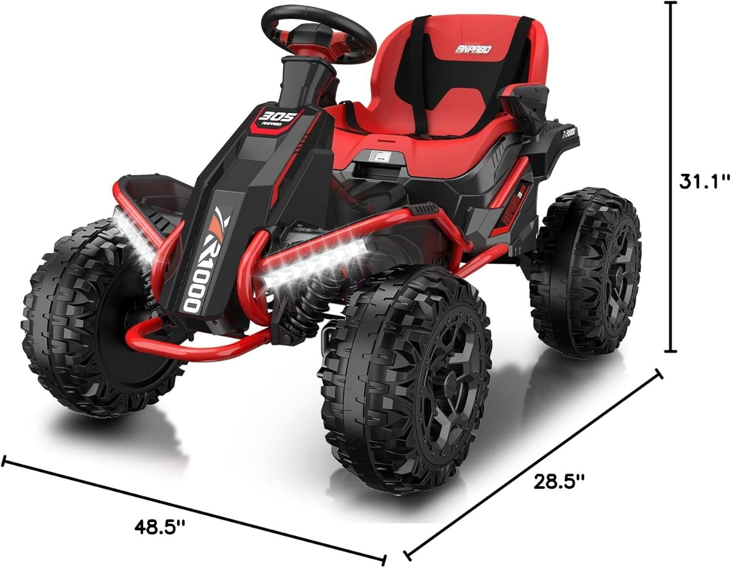 TOKTOO 24V Ride On Toys for Big Kids, 4WD Ride On Car with Parent Remote, 4 Wheeler for Kids Age 5-12, ATV Electric Cars for Kids with Adjustable Seat, LED Lights & Music, Red