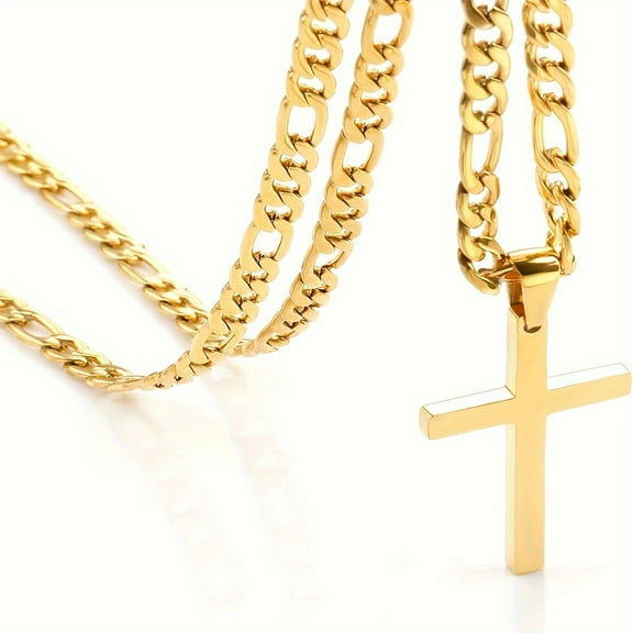 Cross Pendant Waterproof NK Necklaces for Men Women Basic Punk 14K Yellow Gold Figaro Chain Fashion Jewelry Accessories Gift