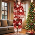 thumbnail image 2 of Lorytime Womens Christmas Pajamas Sets Snowflakes Long Sleeved Collared Tops Elastic Waist Pants Soft Loungewear, 2 of 7