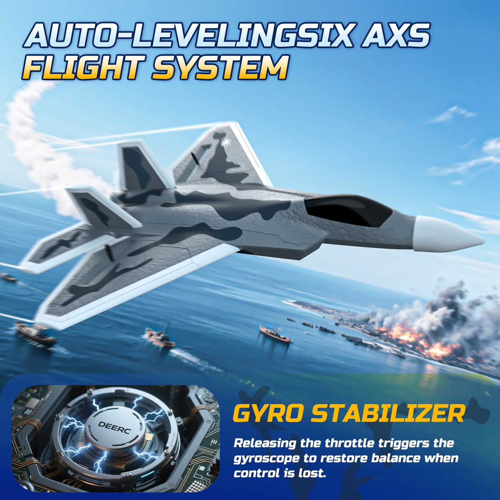 DEERC RC Plane, Remote Control Eagle Plane, RTF Airplane, 2.4GHZ 2CH Flying Bird with 2 Batteries & Propeller 6-axis Gyro Stabilizer, Easy to Fly for Beginners Adults Kids Boys