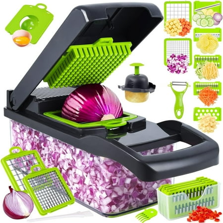 

Clearance Vegetable Chopper Senbowe Multifunctional 1 Food Onion Chopper Vegetable Slicer Cutter Dicer Veggie Chopper with 8 Colander Basket Container for Salad Potato