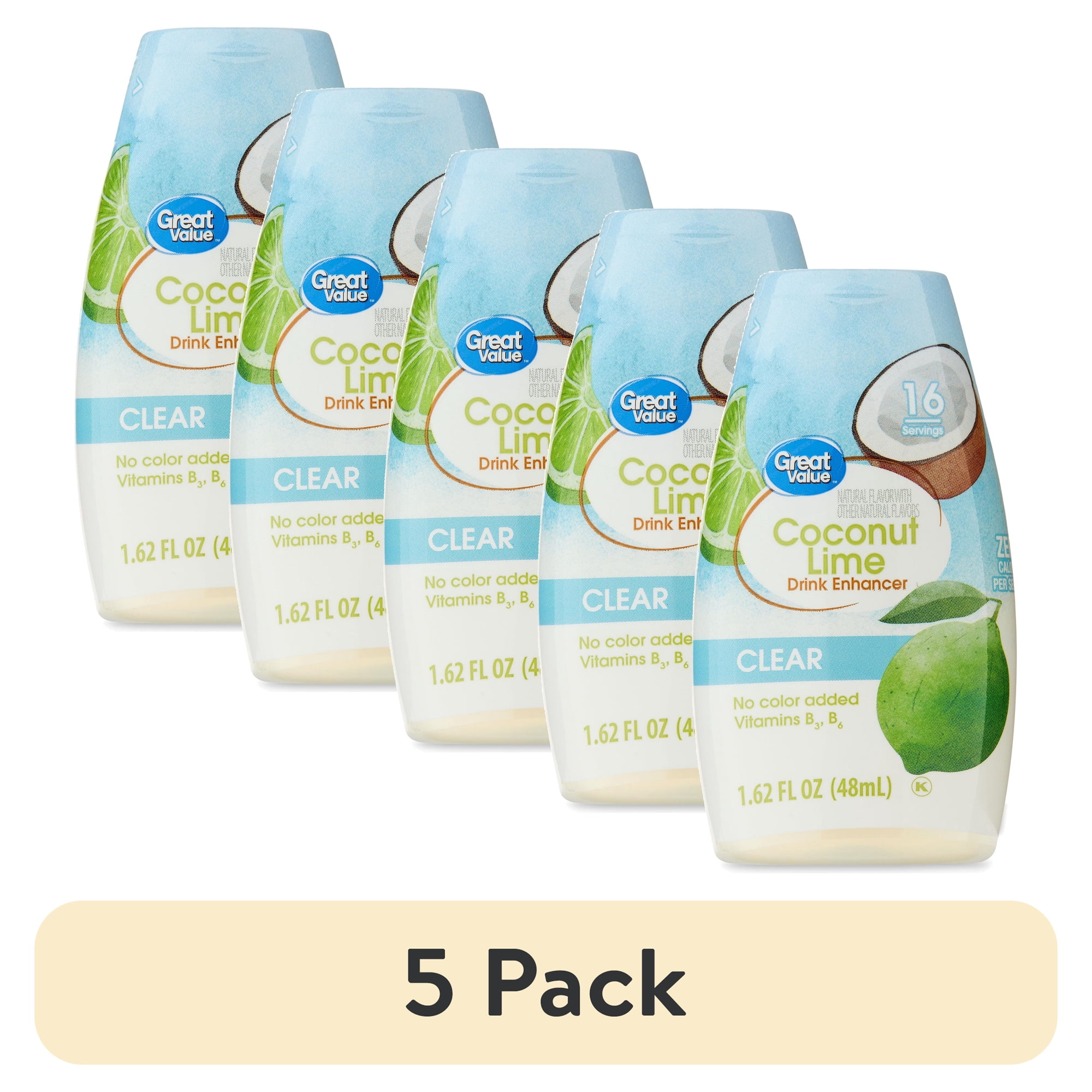 (5 pack) Great Value Coconut Lime Clear Liquid Drink Enhancer, 1.62 fl oz Bottle
