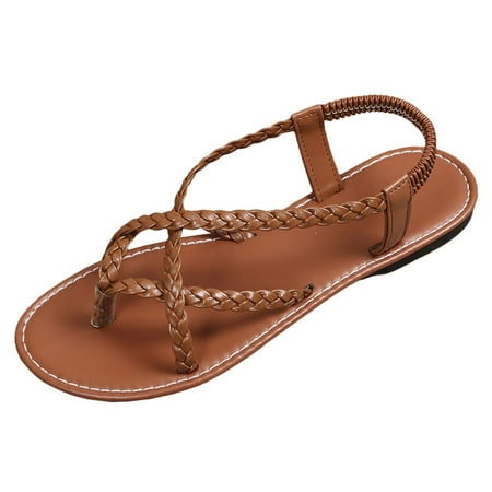

ZIZOCWA Cute Platform Sandals for Women Women S Vacation Beach Strappy Sandals 2024 Summer Fashion Beach Flat Shoes Elastic Band Flip Flops Brown Size7.5