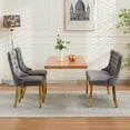 thumbnail image 5 of Gray Dining Bench with Back, Upholstered Velvet Tufted 2-Seat,Handmade Buttons, Nailhead Trim & Gold Stainless Steel Legs, 5 of 11