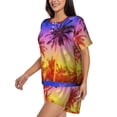 thumbnail image 2 of Picia Palm Trees at Sunset Pajamas Sets for Women Soft Short-Sleeved Pjs with Lounge Shorts Two Piece Sleepwear-Large, 2 of 9