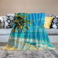 thumbnail image 2 of Creowell Ocean Beach Themed Throw Blanket Girls Women Hawaiian Tropical Palm Tree Blanket for Bed Couch Kids Adults Blue Sea Blanket Summer Warm Fuzzy Blanket Soft 50x60in, 2 of 6
