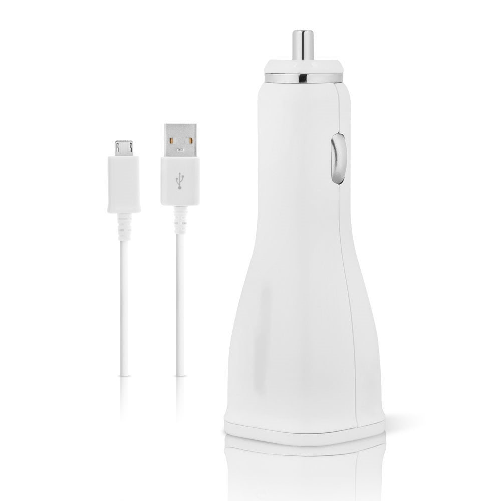 OEM Adaptive Fast Charger For Motorola Moto g6 Play / g6 Forge Cell Phones [Car Charger + 5 FT Micro USB Cable] - AFC uses Dual voltages for up to 50% Faster Charging! - White