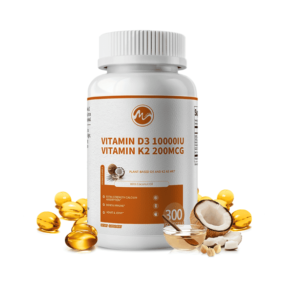Vitamin D3   K2 Dietary Supplement Vegetarian Capsules for Bone and Immune Health, 300 Count