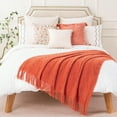 thumbnail image 4 of Orange Throw Blanket with Fringe,Salmon Knit Bed Throws,Fall Blanket for Couch Bed,50"x60", 4 of 8