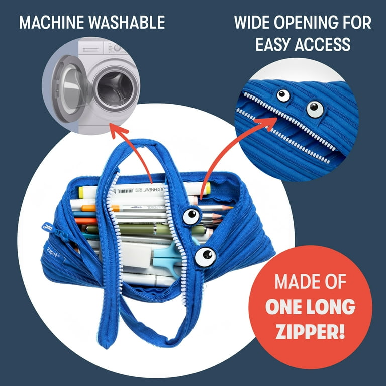 ZIPIT Monster Large Pencil Case, Blue Pencil Pouch - Walmart.com