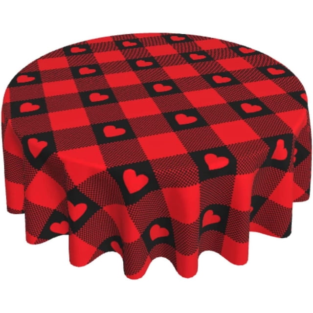 Nappe de la Saint-Valentin 60 Pouces Nappe Ronde à Carreaux Décorations de la Saint-Valentin Nappe Rouge Cœur d'Amour Couverture de Table Lavable Nappe en Polyester pour Fête Vacances Cuisine Salle à Manger Décor