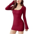 thumbnail image 2 of WJHWSX Womens Dresses,Dresses for Women,Womens Fall Dresses,Long Sleeve,Comfort Fit,Easy Care,Solid,M, 2 of 8