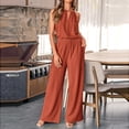 thumbnail image 2 of 2025 Summer 2-Piece Set - Sleeveless Top & Pants Lounge Outfit, Red 2025 Women's 2025 Elegant 2 Piece Summer Trouser Suit Sleeveless Short Sleeve Top And Trousers Outfit Set Fashionable Plain, 2 of 9