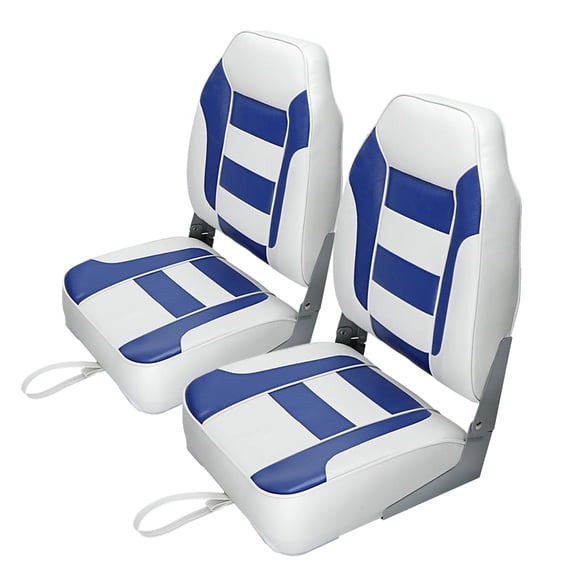 Seamander Stripe High Back Boat Seat,White/Blue, 2 seats