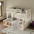 thumbnail image 3 of Newest Multi-functional Storage Pine Wood Twin XL over Queen Bunk Bed with Pegboard and Bookshelf, Beige, 3 of 18