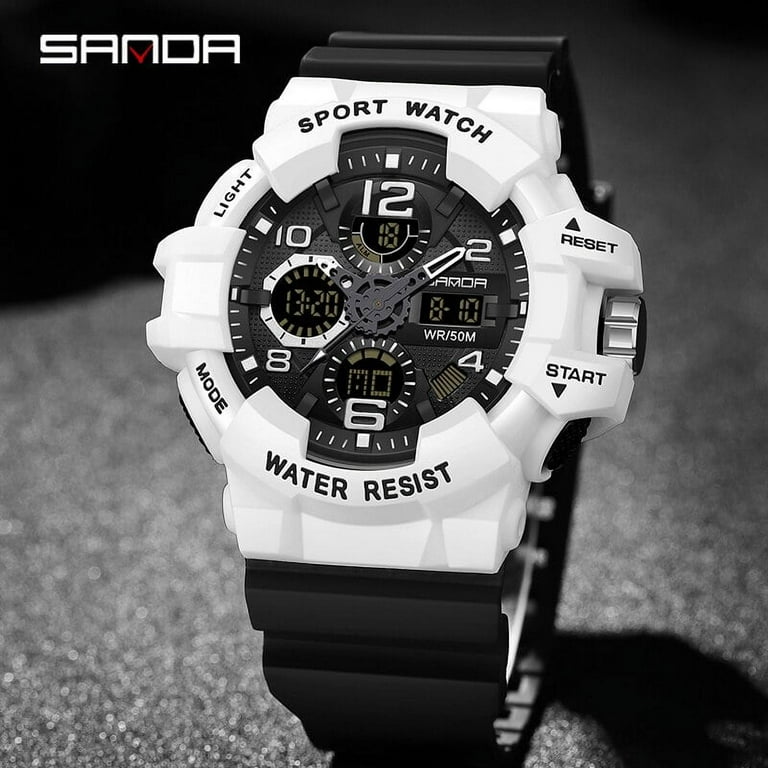 SANDA Men Military Watches White Sport Watch LED Digital 50M Waterproof Watch Men Multifunction Clock Relogio Masculino