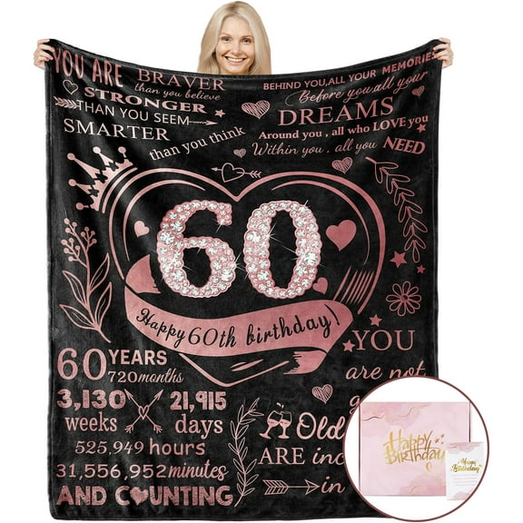 LHSHID 60 Birthday Gifts for Women with Gifts Box Happy 60th Birthday Gift Ideas for Her Birthday Gifts for Women Turning 60 60th Birthday Decorations Throw Blanket 30"x40"