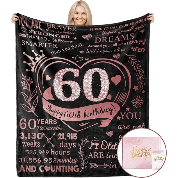 LHSHID 60 Birthday Gifts for Women with Gifts Box Happy 60th Birthday Gift Ideas for Her Birthday Gifts for Women Turning 60 60th Birthday Decorations Throw Blanket 60"x80"