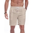 thumbnail image 3 of GIRUNS Men's Linen Shorts Casual Summer Beach Drawstring Elastic Waist Shorts with Pocket Flaxen L, 3 of 7