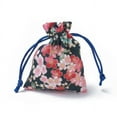 thumbnail image 2 of Burlap Packing Pouches Drawstring Bags Rectangle with Flower Pattern Dark Blue 10~10.5x8~8.3cm, 2 of 2