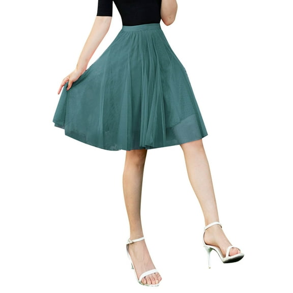 Skirts for Women Midi Length Solid Color High Waist Pleated Skirt Flowy Style Army Green One Size