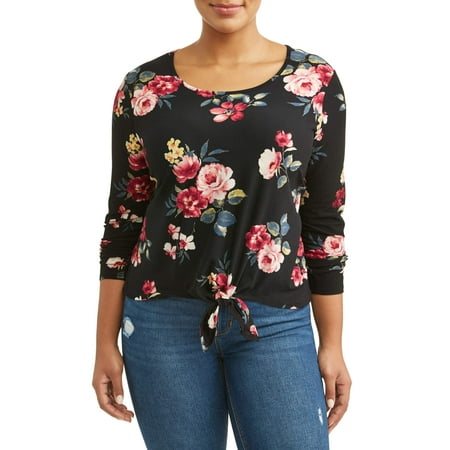 Women's Plus Size Printed Knotted Front Top