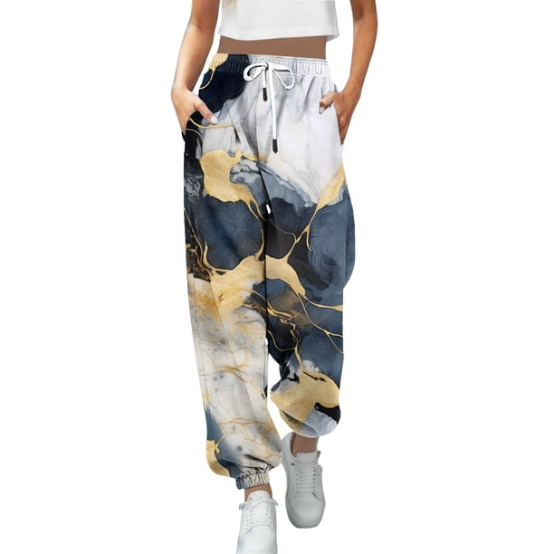 Gibobby pantalones de mezclilla mujer Pantalones de chándal con estampado de moda para mujer, con bolsillos, de cintura alta, deportivos, para gimnasio, atléticos, para correr (Azul marino, XXL)
