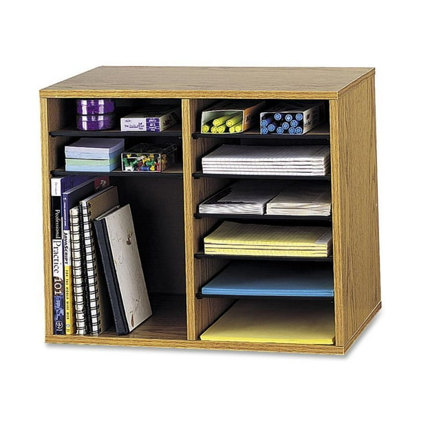 Safco Adjustable 12Slot Wood Literature Organizer, Medium Oak, 1 Each