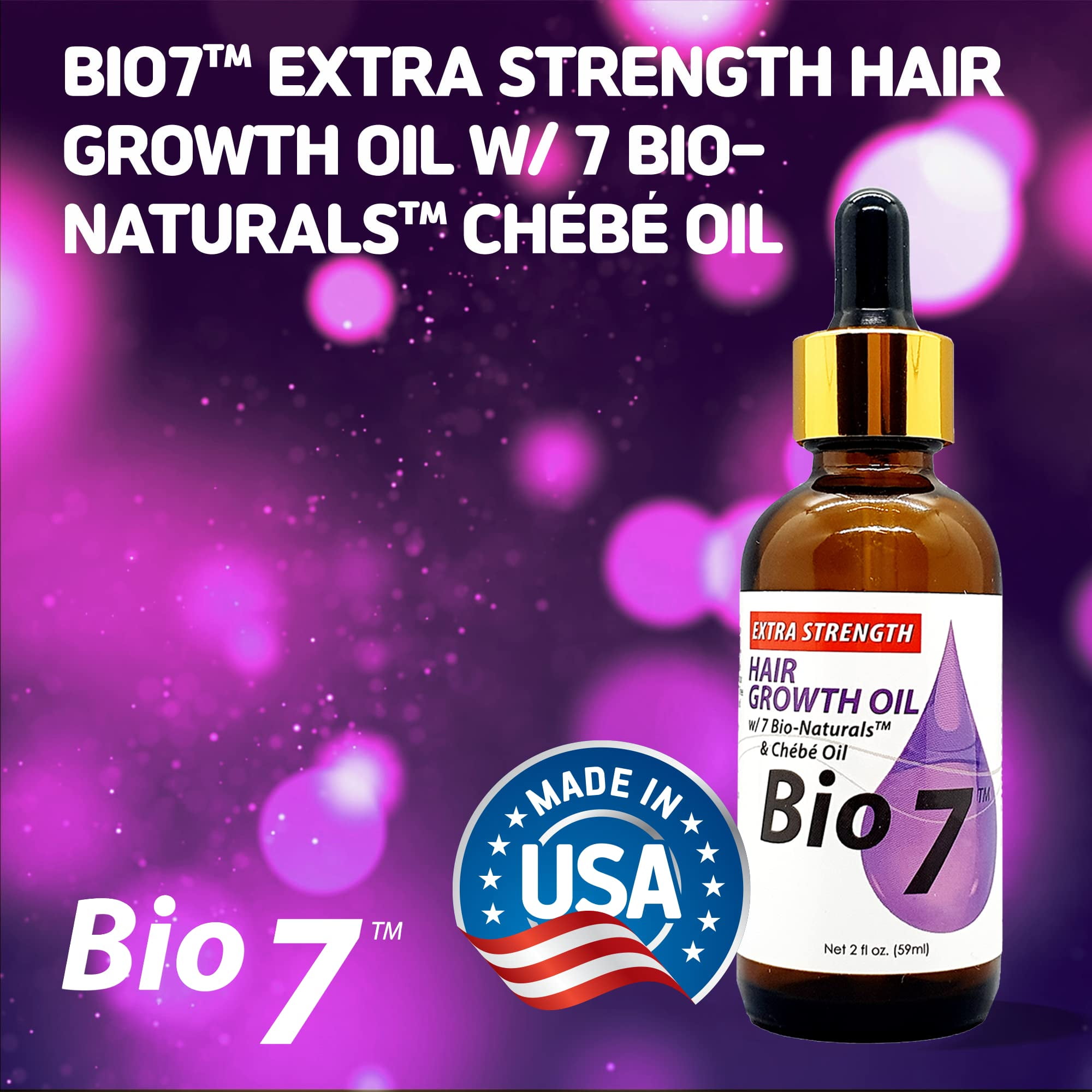 BIO7 EXTRA STRENGTH HAIR GROWTH OIL W/ 7 BIO-NATURALS CHEBE OIL - 2 Fl Oz (2 Pack) - Strengthen, Thicken and Grow Your Hair, Condition Your Scalp, Prevent Hair Breakage