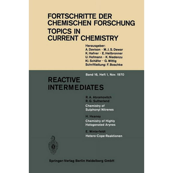 Topics in Current Chemistry Reactive Intermediates, Book 16, (Paperback)