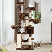 Amolife 65.7 Large Cat Tree and Tower Condo for Indoor Cats with 2 Scratching Boards, Hammock & Post, Leopard Print